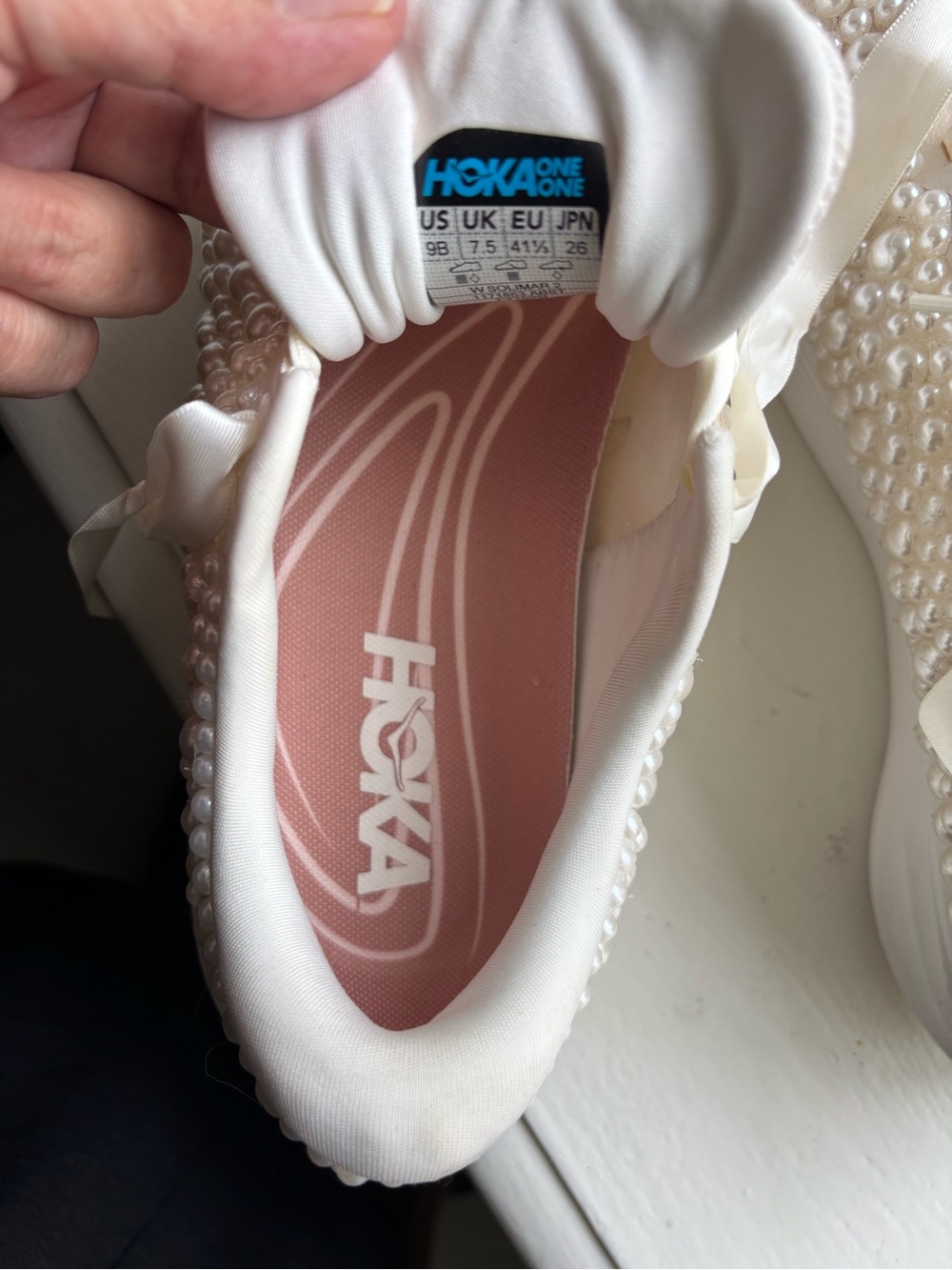 Hoka Pearl-Embellished Satin Lace Sneakers - Cream - Picture 7 of 13